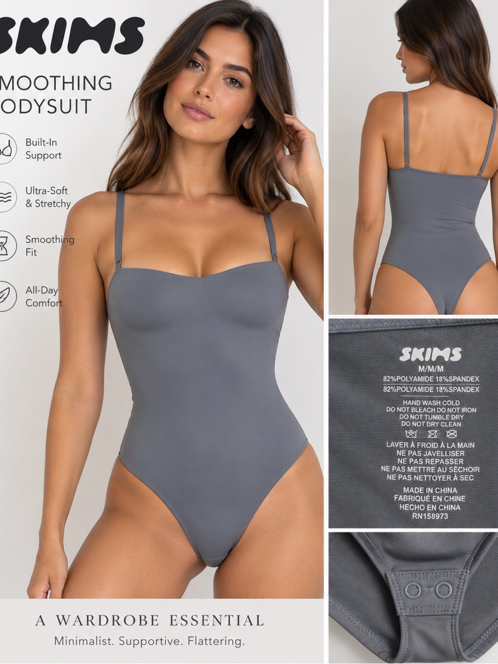 SKIMS Gray Smoothing Bodysuit – Size Medium